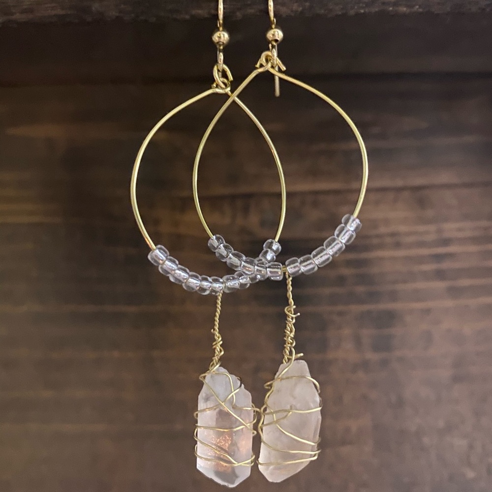 NEW Boho Wire Wrapped Crystal Quartz Earrings